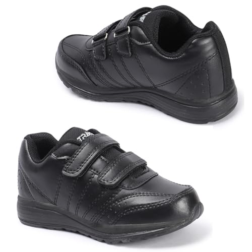 Image of TRASE School Shoes Black for Boys and Girl | Premium Light Weight EVA Sole | White and Black Colors Available| Without Laces 5 Years to 16 Years