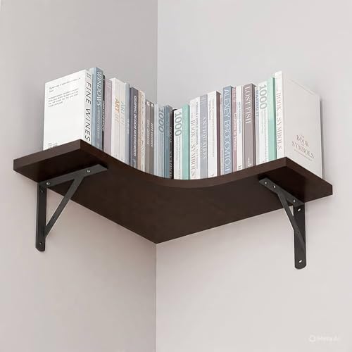 Image of Shoper cart Wooden Wall Shelves | Corner Wall Shelf | Book Shelf for Wall | Floating Wall Mounted Shelfs 5 Tier for Home Decoration Items, Brown, 40 x 30 x 16 cm, Pack of 2 (Brown)