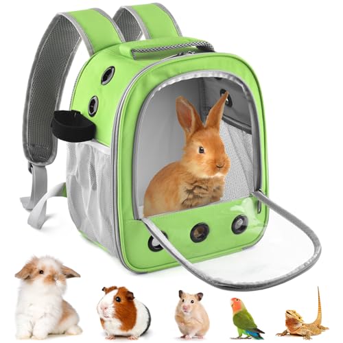 guinea pig carrier backpack portable rabbit travel carring bag for pet bunny chinchilla bearded dragon hamster parrot outgoing pouch case with water bottle holder amp detachable pad green