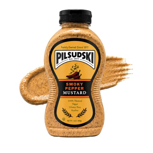 Pilsudski's Brand Mustard - 12oz Squeeze Bottle, Perfect condiments for any dish (12 Fl Oz (Pack of 1), Smoky Pepper)