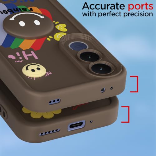 Image of Pikkme Back Cover for Vivo V70 FE 5G | Soft Silicone| Cute Rainbow Smile & 3D Cartoon Flower Design | Shockproof Raised Camera Protection Bumper Case (Brown)