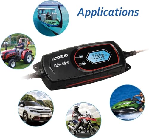 GOOSUO Car Trickle Battery Charger, Battery Maintainer Automatic, 6V 12V Fully Automatic Smart Battery Charger, Trickle Charger Multipurpose Set for Trucks, Motorcycles, Lawn Mower, Scooter — view 6