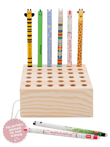 wunderwunsch Stiftehalter für Legami und co aus stabilem Holz Stifthalter für Buntstifte Kinder Schreibtisch als Geschenk zur Einschulung und Grundschule (ohne Name quadratisch)