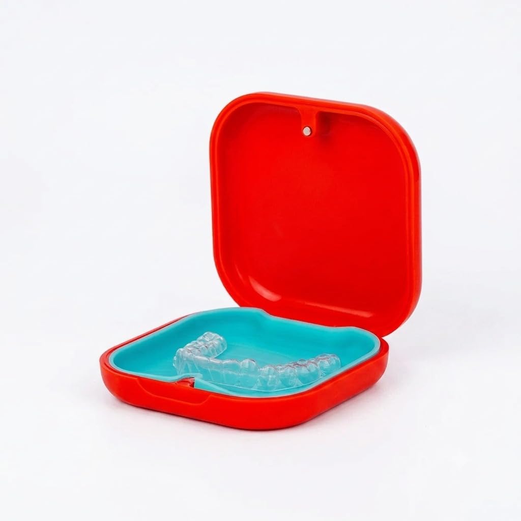 Slim Aligner Case - Retainer Case with Mirror | Travel-Friendly and Portable | Aligners Excluded | Easy to Clean with Non-Slippery Grip | Denture Box Case with Magnetic Switch Technology, Red-image-36