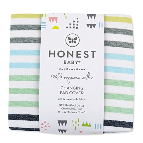 Image of HonestBaby Boys Organic Cotton Changing Pad Cover, Rainbow Stripe Blues, One Size