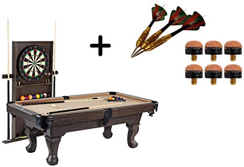 BARRINGTON 90 Inch Ball and Claw Leg Billiard Pool Table with Bonus Cue Rack and Dartboard Set (Tan)