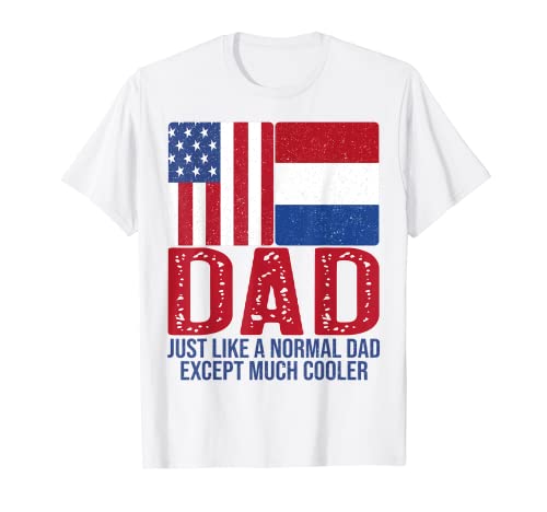 Hombre Diseño vintage de la bandera holandesa americana para el día del padre Camiseta