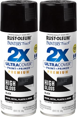 Rust-Oleum 331172 Painter's Touch 2X Ultra Cover Spray Paint, 12 oz, High Gloss Black (Pack of 2)