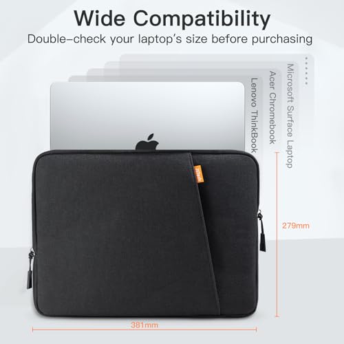 Image of JETech Laptop Sleeve for 15-Inch Notebook, Compatible with MacBook Air 15-Inch M5-M2, MacBook Pro 16-Inch M5-M1, Waterproof Shockproof Case with Accessory Pocket Bag (Black)