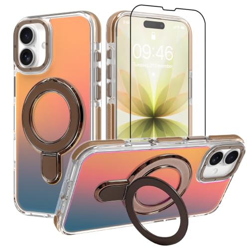 Image of Magnetic for iPhone 17 Case with Stand [Compatible with Magsafe] [Cute Fashion Fluorescent Design] [1 Screen Protector] Slim Translucent Matte Case for iPhone 17 6.3 inch 2025, Desert