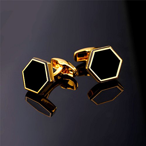 U7 Conjunto masculino de abotoaduras e clipe de gravata 3 peças, banhado a ouro 18 K