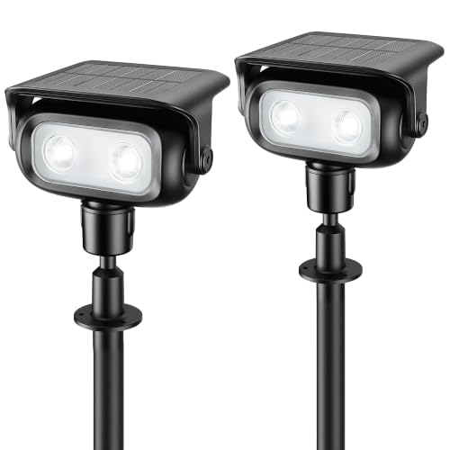 Ollny Solar Spot Lights Outdoor Waterproof, Robot-Style 360° Rotatable Solar Powered Spotlights,Wireless Landscape Lighting with Ground Stakes, Wall Mount for Yard Garden Patio 2 Pack Cool White