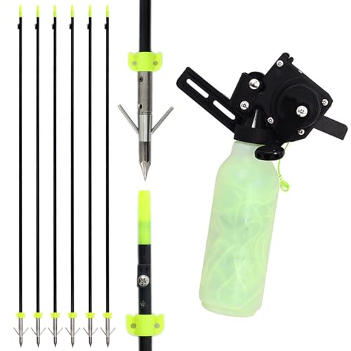 Bowfishing Combo Kit with Bowfishing Reel, 6pcs Arrows Set, Fishing Reels Kit for Recurve & Compound Bow (Black)