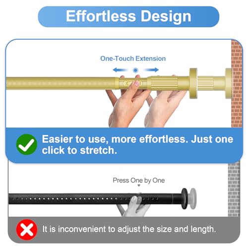 Image of Long Tension Rod 41-103inch Gold Tension Curtain Rods no Drilling | 1.26 inch Diameter Outdoor Curtain Rod for Patio,Windows,Anywhere Heavy Duty Spring Rods Adjustable