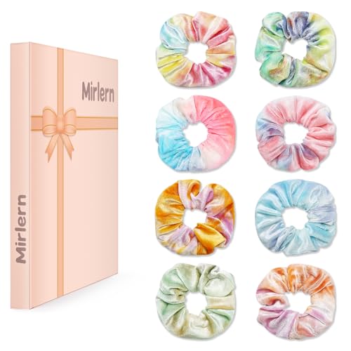 Mirlern Velvet Scrunchies with Zippers Pocket 8 Pcs Tie Dye Soft Hair Ties Hidden Pocket Hair Scrunchies Accessories for Women Girls Soft Ponytail Holder Secret Compartment Items (Rainbow Colors)