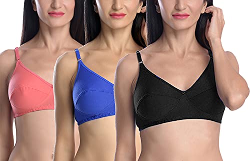 Image of StyFun Women Cotton Bra Non-Wired Bra, Non-Padded, Full Coverage Bra, Everyday Bras, Cup-B, Multicolor, Combo Pack
