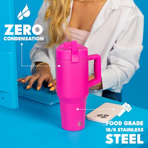 Image of Elemental 100% Leak Proof 32oz Tumbler with Handle & Straw Travel Mug | Stainless Steel Double Wall Insulated Tumbler for Hot and Cold Beverages with Sip & Straw Lid