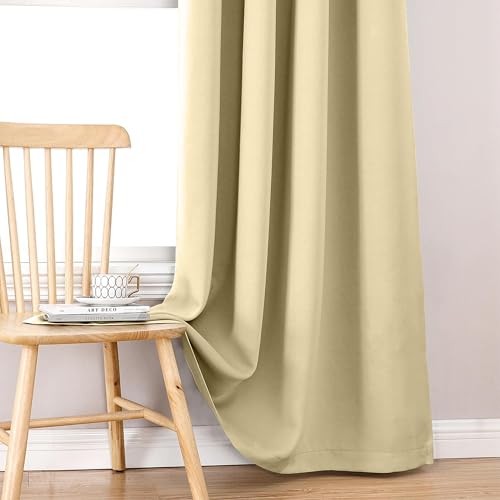 Image of THE LINEN COMPANY Extra Long Back Loop Curtains | Blackout Hall Door Curtains | Thermal Insulated Room Darkening Curtains Set of 2 Panels - Light Beige, 10 Feet