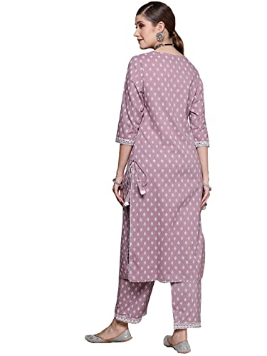 Image of ishin Women's Purple Embellished A-Line Kurta Set With Palazzo