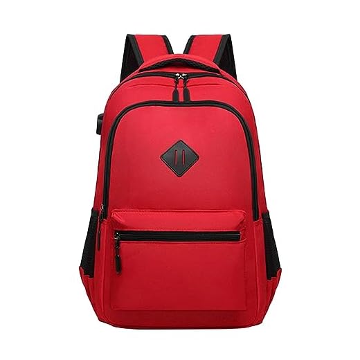 Zaino da uomo unisex per la scuola, classico, per adulti e adolescenti, con porta USB, per scuola superiore, università, ufficio, lavoro, viaggi, grandi zaini per ragazze, Rosso, Taglia unica
