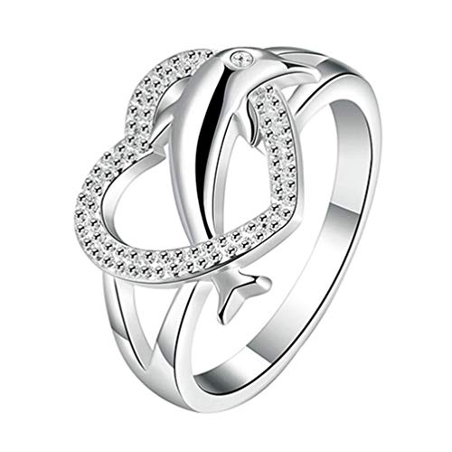 PULABO  Femmes Bague Argent 925 Plaqué Dauphin Coeur Mariage Bague de Fiançailles Bijoux Cadeau Élégant et Populaire Qualité Stable, Rapport qualité - Prix élevé