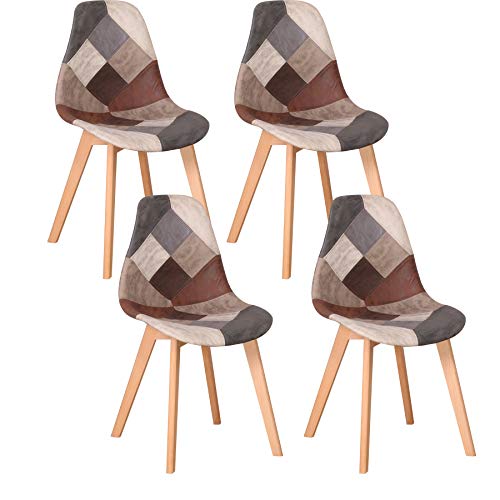Grandca Home Pack De 4 Sillas De Comedor Sillas De Cocina, Con Patas De Madera, Sillas De Tela Patchwork Con Cojín De Asiento Acolchado, Marrón Grandca Home Pack De 4 Sillas De Comedor Sillas De Cocina, Con Patas De Madera, Sillas De Tela Patchwork Con Cojín De Asiento Acolchado, Marrón