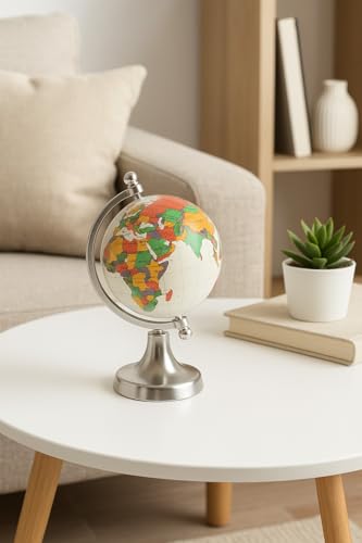 Image of Luxury Crystal Mini Globee with Silver Stand- Elegant World Globe for Desk or Office Decor, Modern Decorative Glass Globe with Etched Continents (Colourful Globe, Mini)