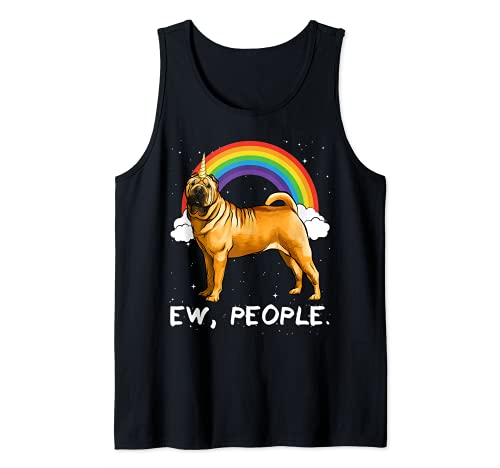 Rainbow Chinese Shar-Pei Ew People Unicorn Dog Tank Top, Black