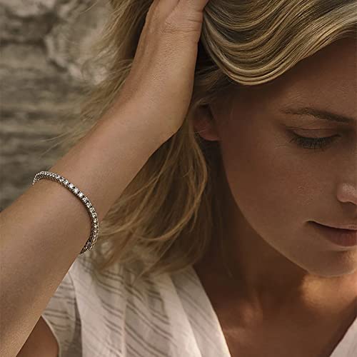 5 Pcs Silver Bracelets For Women Teen Girls, 14K Real Gold Plated Adjustable Cubic Zirconia Dainty Tennis Anklet Bracelets Pack, Classic Bracelets Aesthetic Jewelry For Gift #TOP3