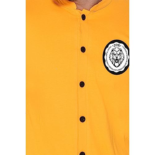 Image of Geum Men's Mandarin Collar Shirt with Graphic Print| Short Sleeve Cotton Blend Slim Fit Casual Shirt for Men