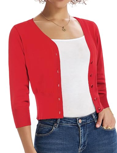 Image of Belle Poque Women's 3 /4 Sleeve Cropped Cardigan Shrugs Button Down Sweater