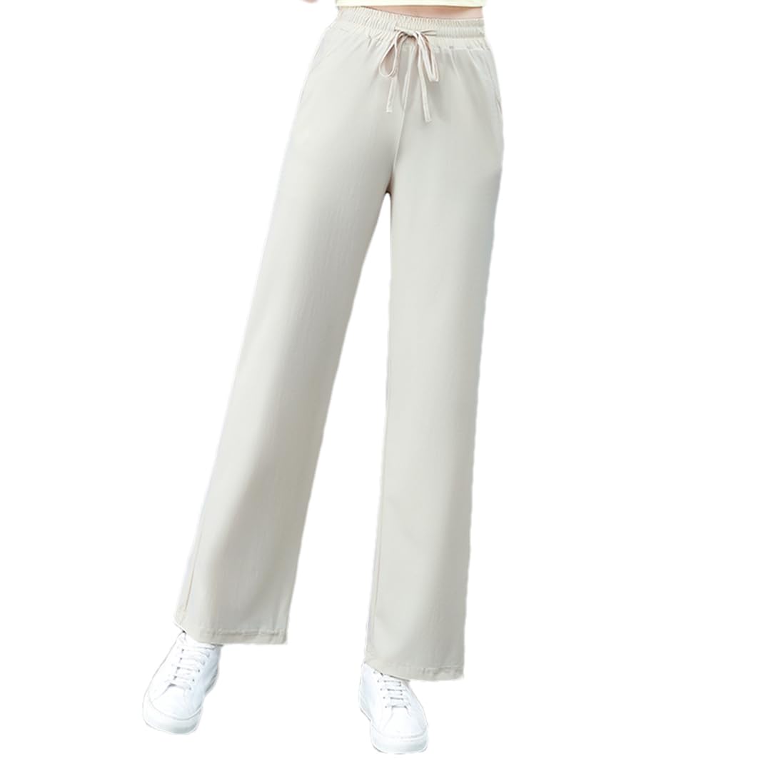 Popular High Waist Ice Silk Quick Drying Wide Leg Pants Women Casual Straight Leg Trousers