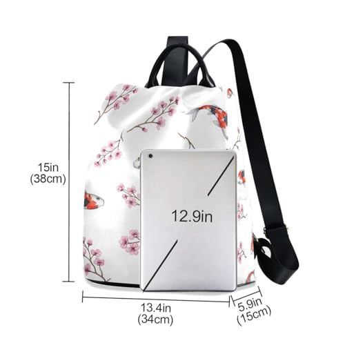 Sac à dos femme carpe koi et fleurs blanc au style unique