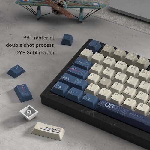 Image of dagaladoo Retro Comic PBT keycaps Set,Cherry Profile Keyboard Keycaps | Beige /Blue key caps,Dye Sublimation,134-keys Custom keycaps for 60% 65% 75% 100% Cherry-MX switch Mechanical Keyboard