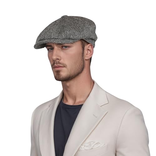 hatsXcaps Newsboy Gorras para hombres y mujeres, 100 % lana escocesa, gorra plana para hombre, moderna y duradera, perfecta para la temporada de invierno, Gris frío., M