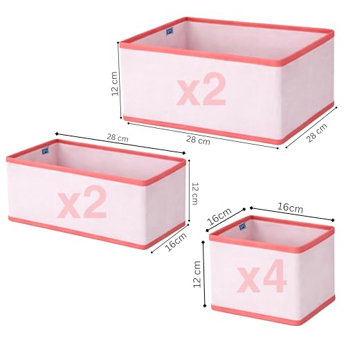 Image of Skrill 8-Piece Foldable Cloth Storage Box Set | Cube Baskets, Bins & Dividers for Closet & Dresser Drawer Organization | Storage for Shirts, Pants, Underwear, Bras, Inners, Socks & More - Pink