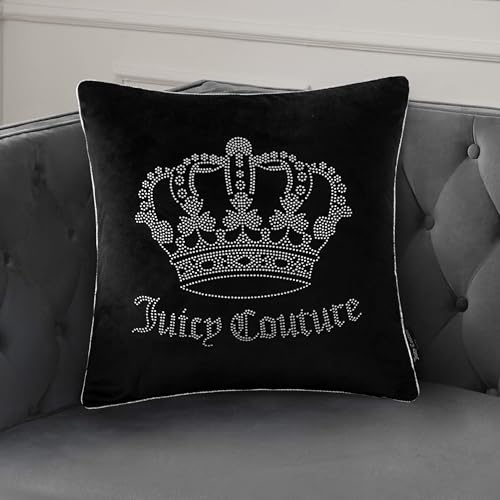 Juicy Couture Square 1-Piece Living Room and Bedroom Dcor Premium Throw Pillow 20x20 Black Rhinestone Crown