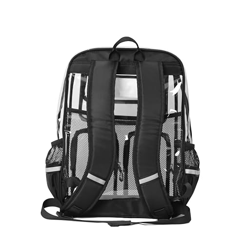 Clear Backpack, Transparent Heavy Duty PVC Backpack with Reinforced Straps, See Through Multiple Pockets Large Capacity Bookbag for Concert Work Security Travel Festival (Black)3