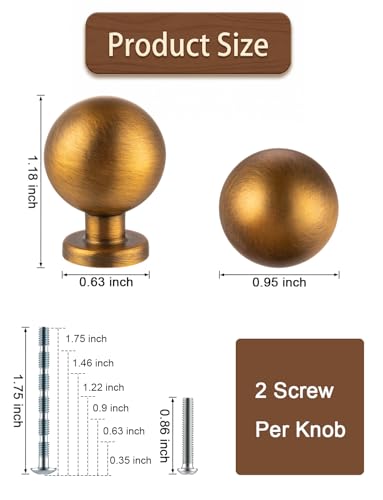 Image of 8 Pack Antique Brass Cabinet Knobs, Round Ball Drawer Knobs for Cabinets Kitchen Hardware with Screw, Diameter 0.95 inch