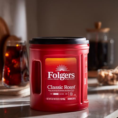 Image of Folgers Classic Roast Ground Coffee, Medium Roast, 33.7 Oz. Canister (Pack of 6)