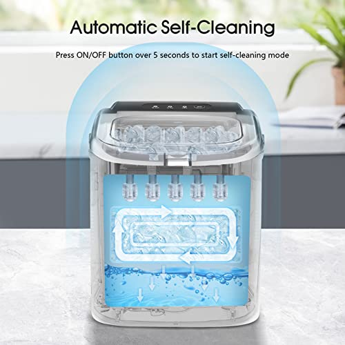 AGLUCKY Ice Makers Countertop,Portable Ice Maker Machine with Handle,Self-Cleaning Ice Maker, 26Lbs/24H, 9 Ice Cubes Ready in 8 Mins, with ice Scoop and Basket,for Home/Office/Kitchen (Black) - Thumbnail 5