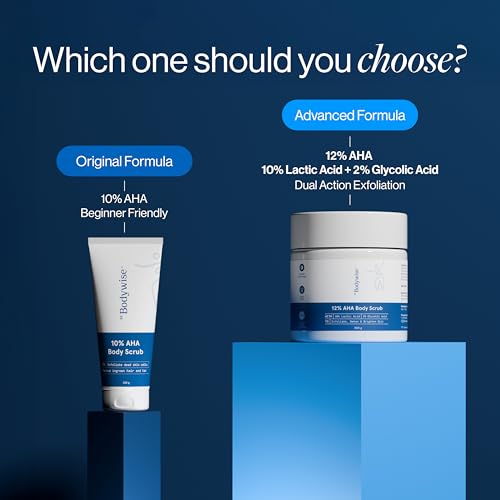 Image of Be Bodywise 12% AHA Body Scrub | Exfoliating Scrub with Glycolic Acid & Lactic Acid | Smoothens Strawberry Skin & Rough Bumps | Oat & Aloe Extract for Hydration | Vitamin E for Skin Protection | 300g