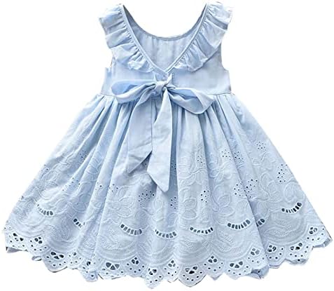 2023 Summer Summer Children's Dress Children's Dress Cotton Girl's Dress Girl's Hollowed Out Embroidered Dress Baby Cute Sundress Christmas Dresses for Baby Girls (Blue, 3-4 Years)