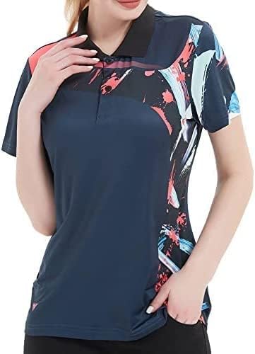 Little Beauty Women's Golf Polo T Shirts Short Sleeve Collared Lightweight Moisture Wicking Athletic Print Tennis T-Shirts A-Blue
