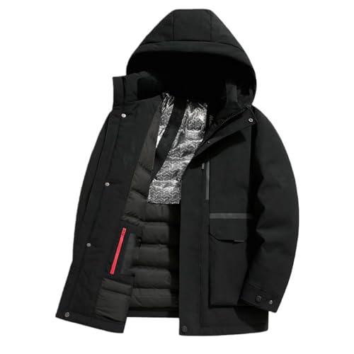 Doudoune mi-longue à capuche homme manteau noir rembourré chaud