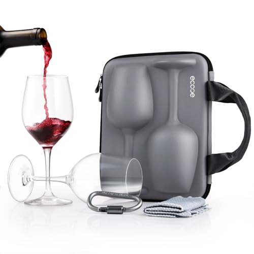 ecooe Weingläser Set mit 2 Gläser to go mit Schutzhülle + Reinigungstuch - Weingläser to go für Strandausflüge Picknicks im Freien Geschenk für Weinliebhaber 380ml