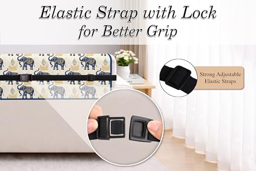 Image of Cloth Fusion 300 GSM Quilted Jaipuri Theme Printed 1 Seater Sofa Cover Mat-Style Fully Covered with Armrest Pockets, Adjustable Straps & Lock Fit (60 cm Seat Run, Elephant Motif)