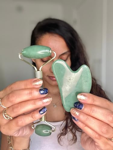 Image of ROSELYNBOUTIQUE Gua Sha Facial Tools & Face Roller Original Face Massager for Puffiness Wrinkless Skin Care Routine - Self Care Gift for Men Women (Aventurine)