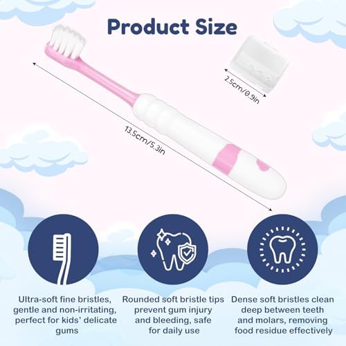 Lomgwumy Kid Toothbrush Bulk Pack, 5 Colors with Covers Cute Cloud Design, Soft Bristles, Individually Wrapped Ideal for Kids at Home, Daycare, or Travel (50-PACK) — view 6