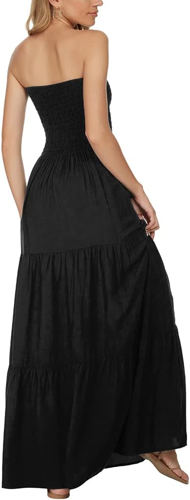 Women's Summer Strapless Tube Top Maxi Dresses Off Shoulder Boho Beach Long Dress - Image 7